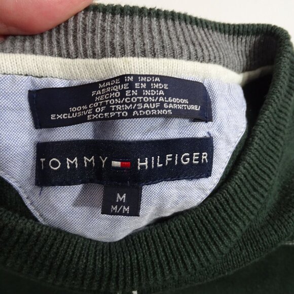 Tommy Hilfiger Mens Green Plaid Crewneck Sweater Size M Green Cotton Long Sleeve - Picture 3 of 9
